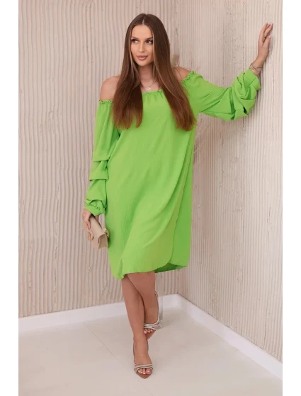 Španielske šaty s ozdobnými rukávmi svetlozelenej farby