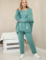 Bavlnená tepláková súprava Oversize + nohavice tmavá mentolová