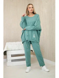 Bavlnená tepláková súprava Oversize + nohavice tmavá mentolová