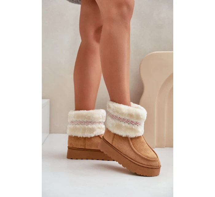 Śniegowce Damskie Na Platformie Z Futerkiem I Wzorem Camel Deepanti