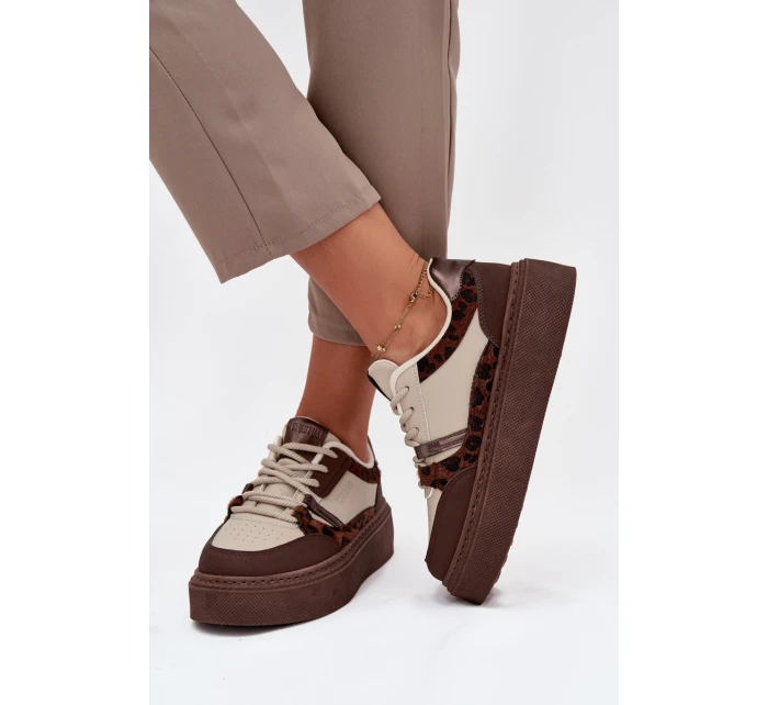 Damskie Sneakersy Na Platformie Big Star SS274356 Panterka Brązowo-Beżowe Damskie Sneakersy Na Platformie Big Star SS274356 Panterka Brązowo-Beżowe