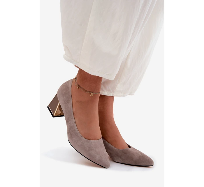 Lodičky z přírodního semiše na podpatku Vinceza Béžové