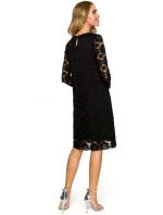 M406 krajkové šaty do áčka s dlhými rukávmi - čierne