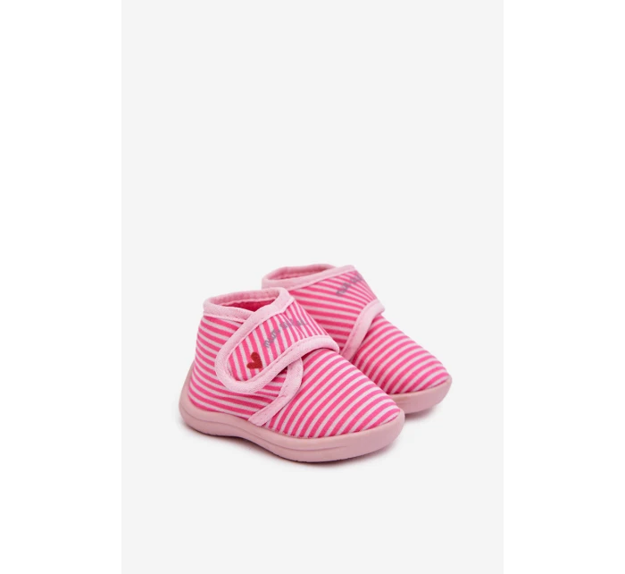Detské papuče na suchý zips s prúžkami - ružové Lavelle Detské papuče na suchý zips s prúžkami - ružové Lavelle