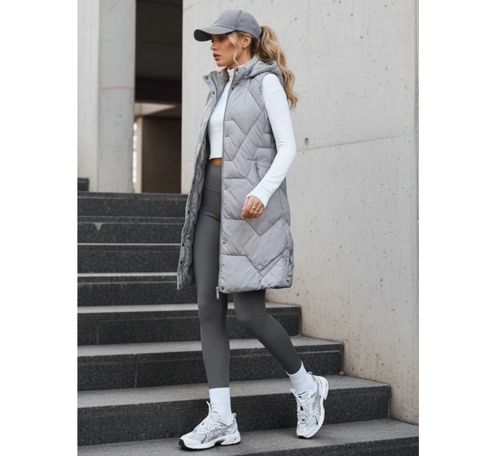 Dámska dlhá prešívaná sivá vesta FashionStreet TY5266