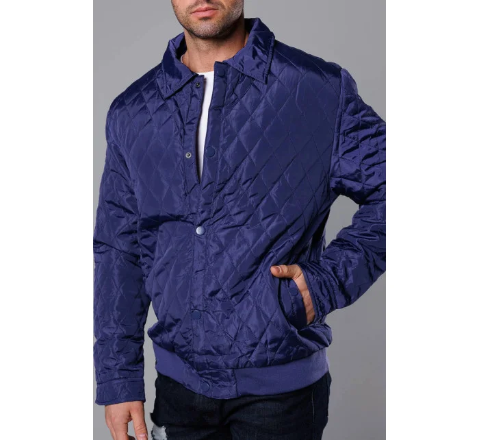 Tmavě modrá pánská prošívaná bunda s límcem model 18344909 - J.STYLE Tmavě modrá pánská prošívaná bunda s límcem model 18344909 - J.STYLE