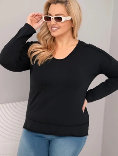 Dámska blúzka v nadmernej veľkosti s véčkovým výstrihom a dlhším zadným dielom čierna