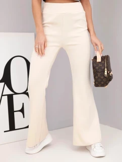 Dámske maslové nohavice s rozšírenými nohavicami béžovej farby