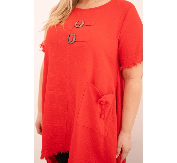 Dámske bavlnené šaty nadmernej veľkosti s dlhším chrbtom a vreckom červené