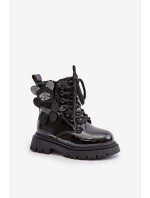 Zateplené dívčí botky s medvídkem na zip lakované černé Relobia