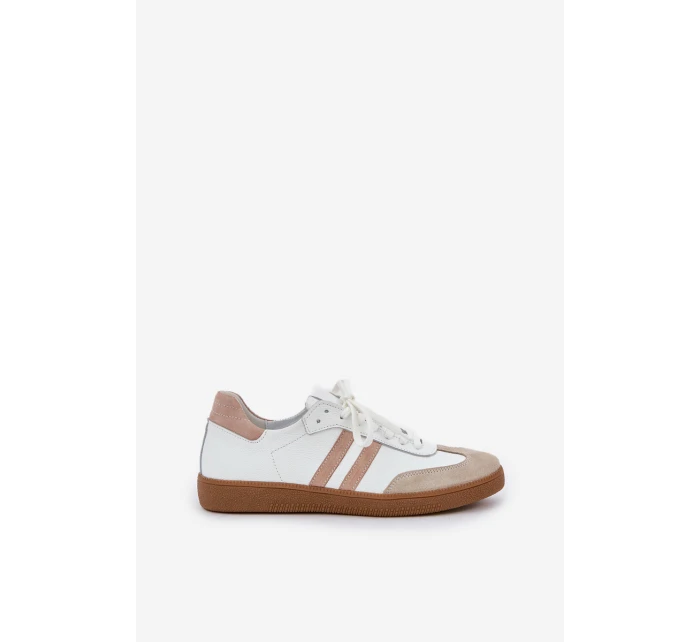 Zazoo N1068 Skórzane Niskie Sneakersy Damskie Beżowe