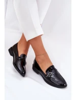 Lakierowane Mokasyny Damskie Z Ozdobną Sprzączką Czarne Mollan
