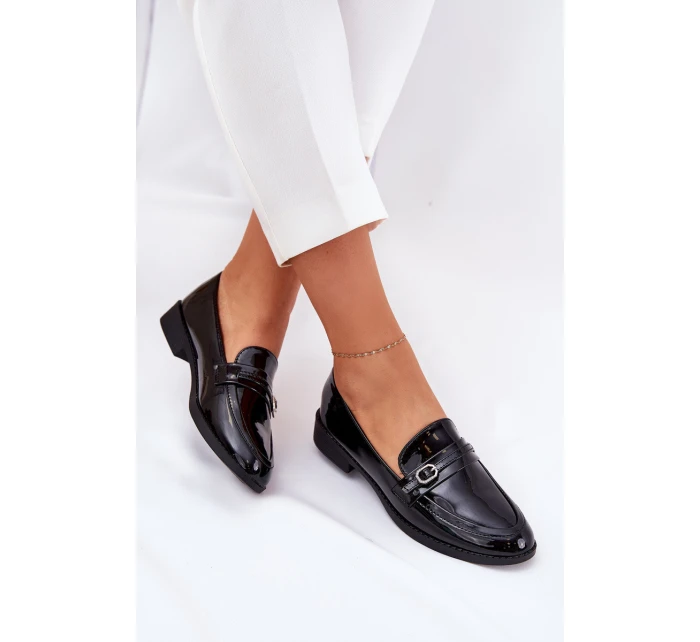 Lakierowane Mokasyny Damskie Z Ozdobną Sprzączką Czarne Mollan