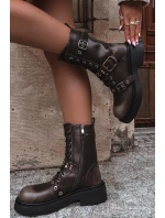 Ocieplane Botki Workery Damskie Z Klamrami Brązowe Marisse