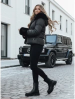 Dámská zimní bunda krátká prošívaná s kožešinou černá Dstreet model 21990856 - FashionStreet