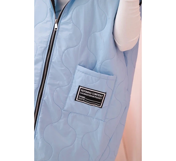 Dámske Plus veľkosť prešívaná vesta s kapucňou na zips Blue