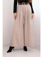 Dámske široké nohavice s opaskom béžovej farby