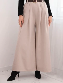 Dámske široké nohavice s opaskom béžovej farby