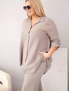 Dámský komplet Plus Size s košilí na knoflíky a kalhotami se širokými nohavicemi fango model 22069917 - K-Fashion