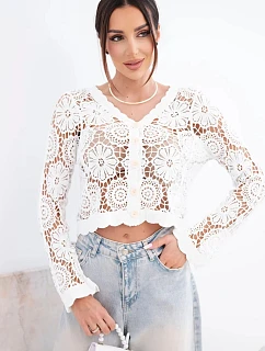 Dámsky letný čipkovaný sveter s gombíkmi a dlhými rukávmi čierny