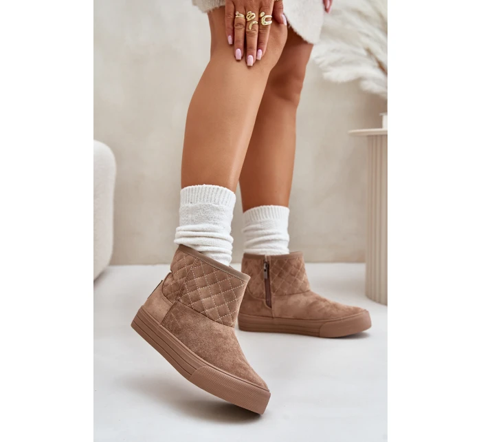 Botki Śniegowce Na Zamek Ocieplane Futerkiem Big Star OO274A524 Beżowe Botki Śniegowce Na Zamek Ocieplane Futerkiem Big Star OO274A524 Beżowe