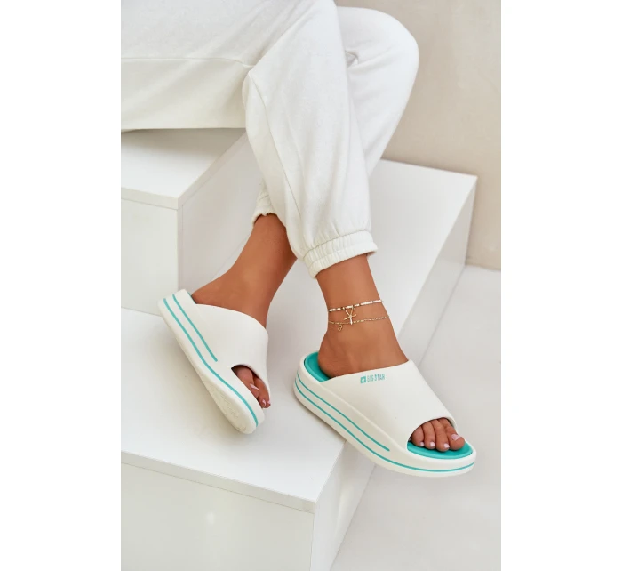 Klapki Damskie Na Platformie Big Star NN274A038 Biało-Miętowe Klapki Damskie Na Platformie Big Star NN274A038 Biało-Miętowe