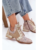 Skórzane Botki Trzewiki Maciejka 05541-04 Beżowo-Złote