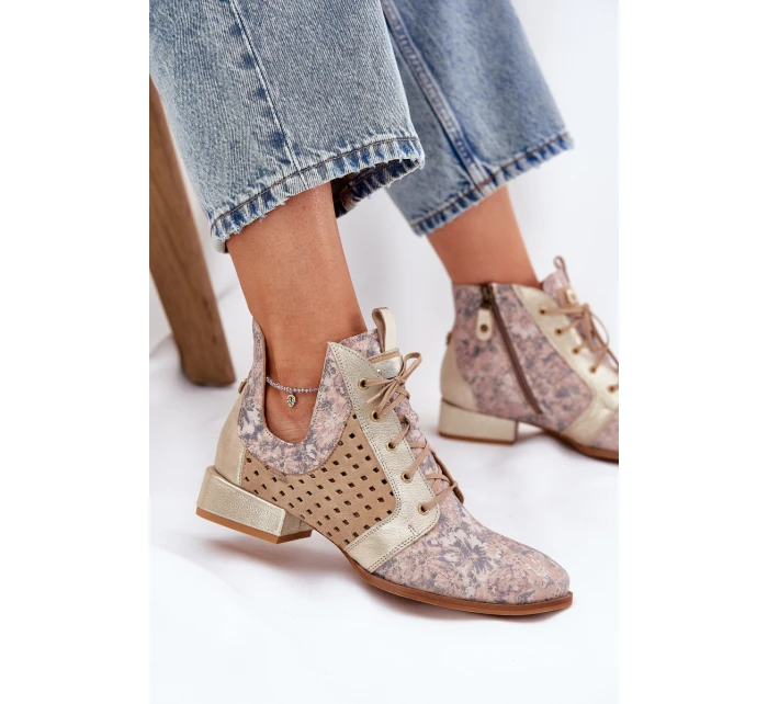 Skórzane Botki Trzewiki Maciejka 05541-04 Beżowo-Złote