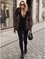 Dámska zimná bunda s kožušinou a kapucňou, tmavohnedá, FashionStreet TY5889 Dámska zimná bunda s kožušinou a kapucňou, tmavohnedá, FashionStreet TY5889