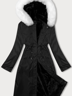 Čierno-biela dámska zimná bunda s kožušinou S'West (R558-1026)