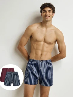 Pánske voľné boxerky 2 ks DIM COTTON STRETCH LOOSE BOXER 2x - DIM - tmavo červená
