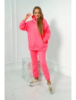 Zateplená sada s mikinou s kapucňou ružová neónová