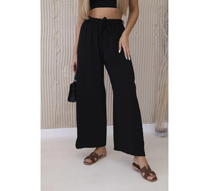 Kalhoty s širokým pasem černý Kalhoty s širokým pasem černý