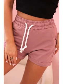 Dámské bavlněné šortky s gumou a šněrováním v pase tmavě růžové