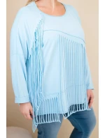 Dámske Plus veľkosť bavlnená blúzka s strapcami Blue