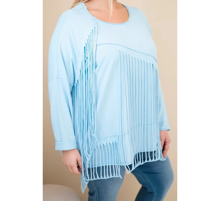 Dámske Plus veľkosť bavlnená blúzka s strapcami Blue