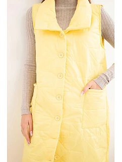 Dámská prošívaná dlouhá vesta s kapsami a stojáčkem žlutá