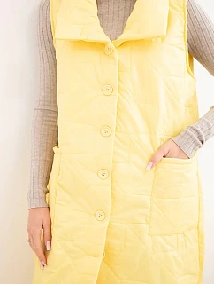Dámska prešívaná dlhá vesta s vreckami a stojačikom žltá