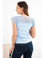 Dámská bavlněná halenka s krajkovým vrškem a krátkým rukávem modrá