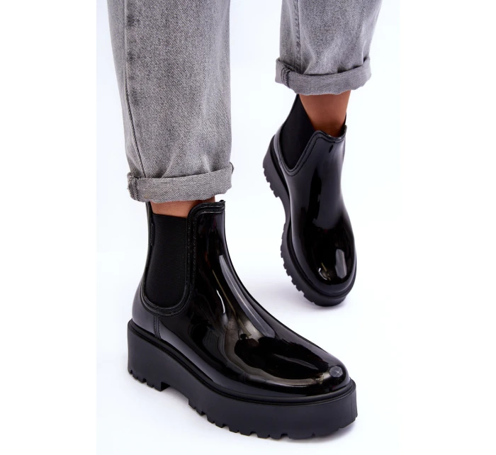 Lakierowane Kalosze Botki Na Platformie Big Star MM274395 Czarne Lakierowane Kalosze Botki Na Platformie Big Star MM274395 Czarne