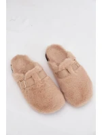 Futrzane Klapki Damskie Na Platformie Z Paskiem I Klamrą Beżowe Noraline