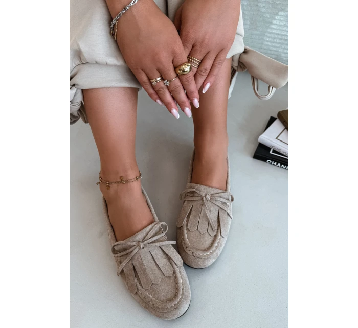 Dámské mokasíny s šněrováním a třásněmi Béžové Glorina