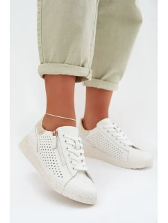 Kožené dámské tenisky s zipem Bílá-Zlatá Kalorinne
