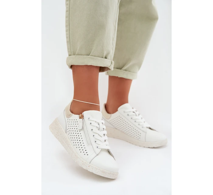 Kožené dámské tenisky s zipem Bílá-Zlatá Kalorinne