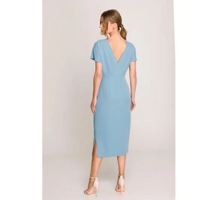 model 20966244 Tužkové šaty s rozparkem na boku nebesky modré - STYLOVE