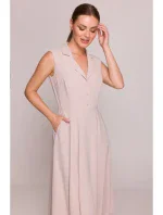 S409 Priliehavé košeľové šaty - béžové