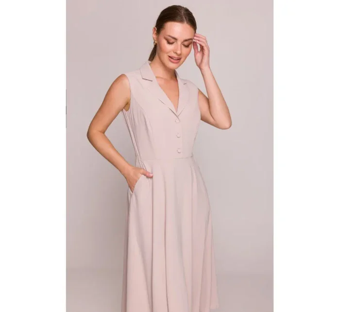 S409 Priliehavé košeľové šaty - béžové