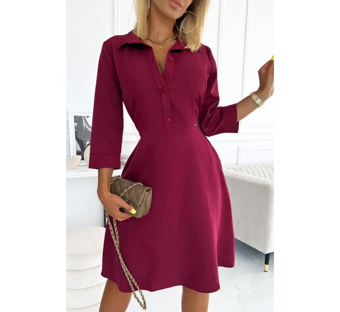 SANDY - Rozšírené košeľové dámske šaty vo vínovej bordovej farbe 286-5