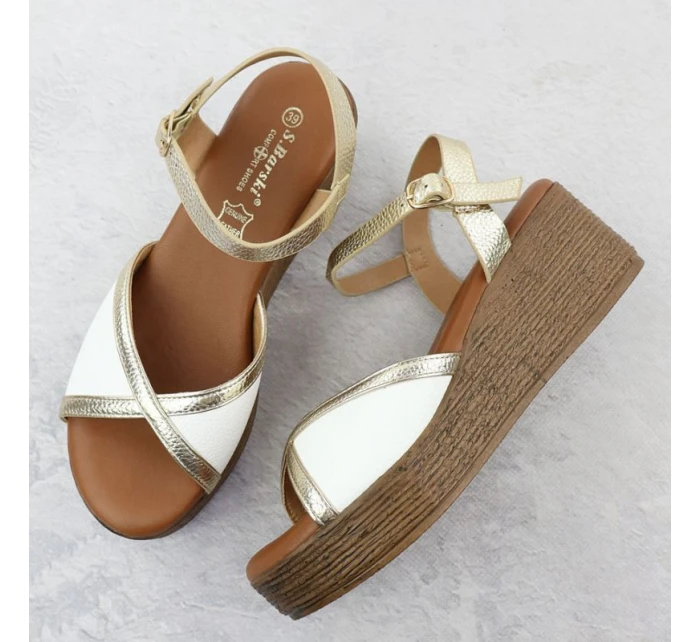 Dámské sandály na platformě bílé a zlaté model 21904971 - S.Barski