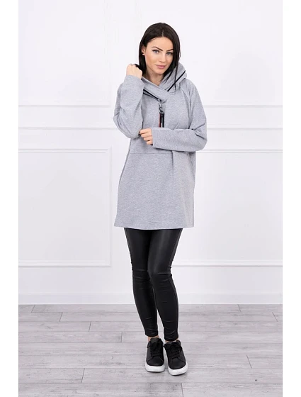 Tunika na zip s kapucí Oversize šedá